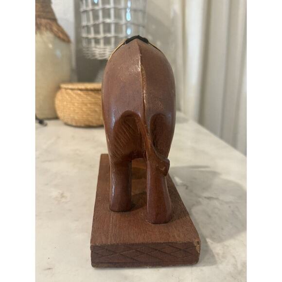 Vintage Hand Carved Bohemian Wooden Smiling Elephant Bookend 6.5"‎ Tall 8" Long - Picture 3 of 8